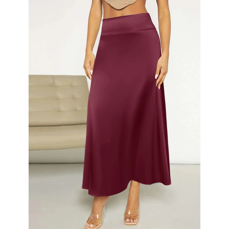 Jupe longue de couleur unie pour femmes, tempérament élégant, adaptée aux fêtes de vacances, tissus tricotés confortables en soie de lait