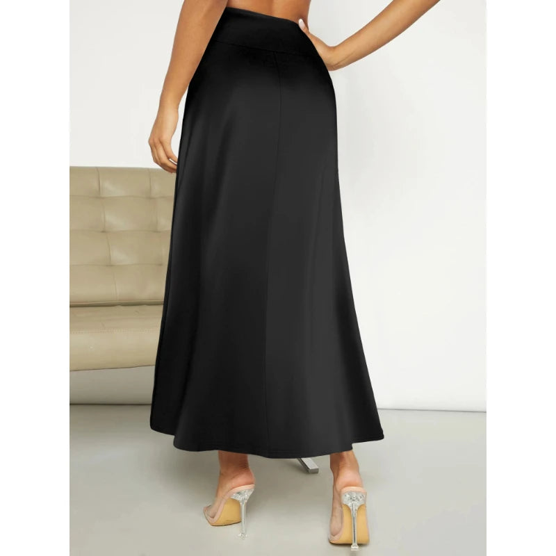 Jupe longue de couleur unie pour femmes, tempérament élégant, adaptée aux fêtes de vacances, tissus tricotés confortables en soie de lait