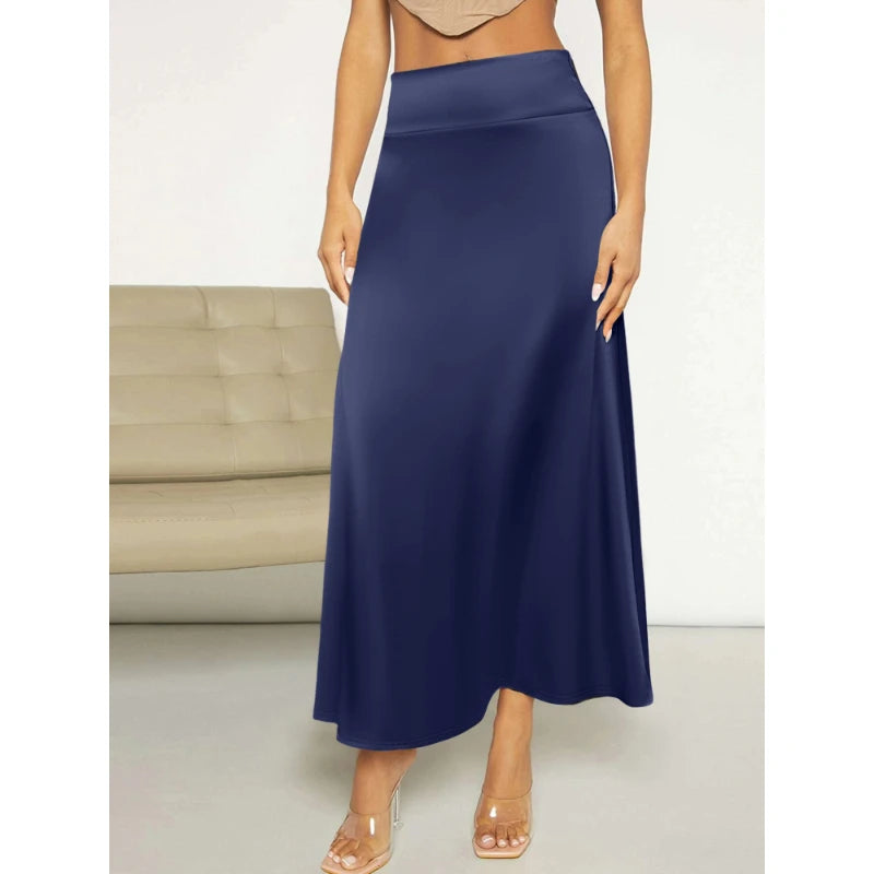 Jupe longue de couleur unie pour femmes, tempérament élégant, adaptée aux fêtes de vacances, tissus tricotés confortables en soie de lait