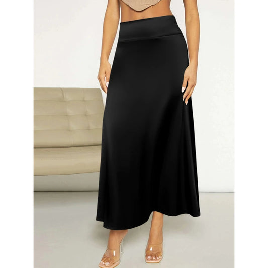 Jupe longue de couleur unie pour femmes, tempérament élégant, adaptée aux fêtes de vacances, tissus tricotés confortables en soie de lait